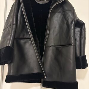 Rebecca Minkoff Black Leather Jacket with Plush Accents